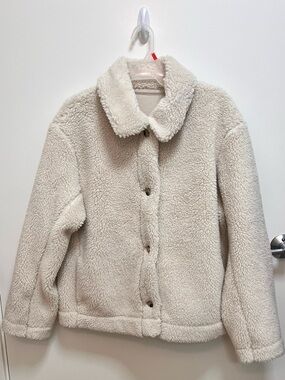 Uniqlo Off White Pile Lined Fleece Jacket with Button Front L